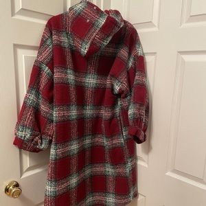 Hooded Plaid Buttoned Coat